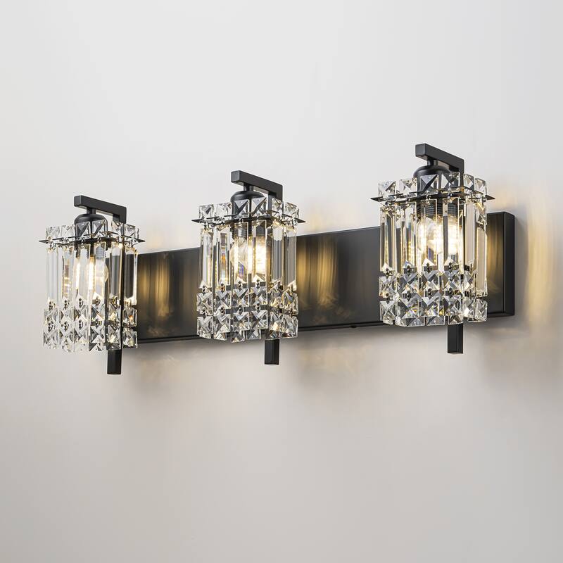 3-Light Modern Glam Crystal Bathroom Vanity Lights Wall Sconce Lighting for Mirror