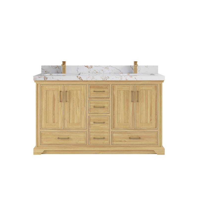 Willow Collections 60 in. W x 22 in. D Charlotte Teak Double Sink Bathroom Solid Teak Vanity with Countertop