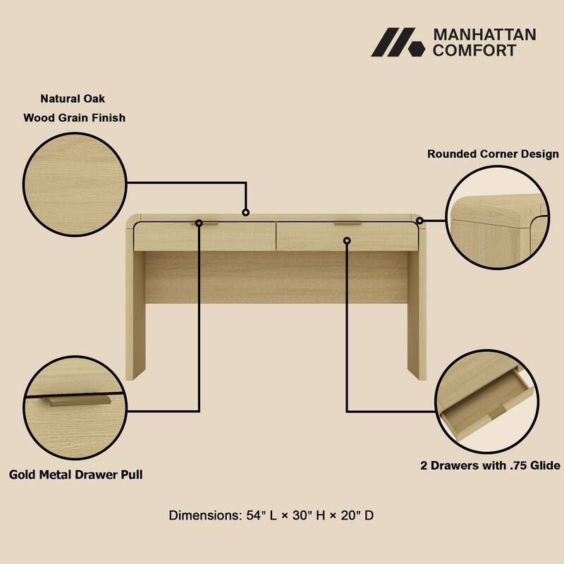 Manhattan Comfort Grace 54" Office Desk (2-Drawer)