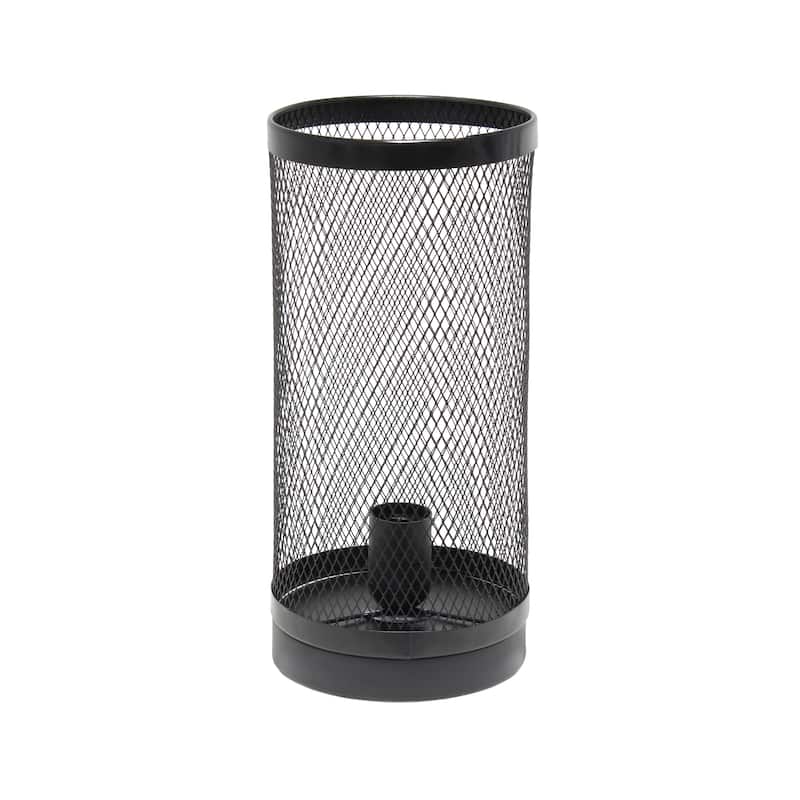 12.75" Industrial Mesh Cylinder Table Lamp, Modern Accent Lighting For Living Room, Entryway, Bedroom, Office, Black