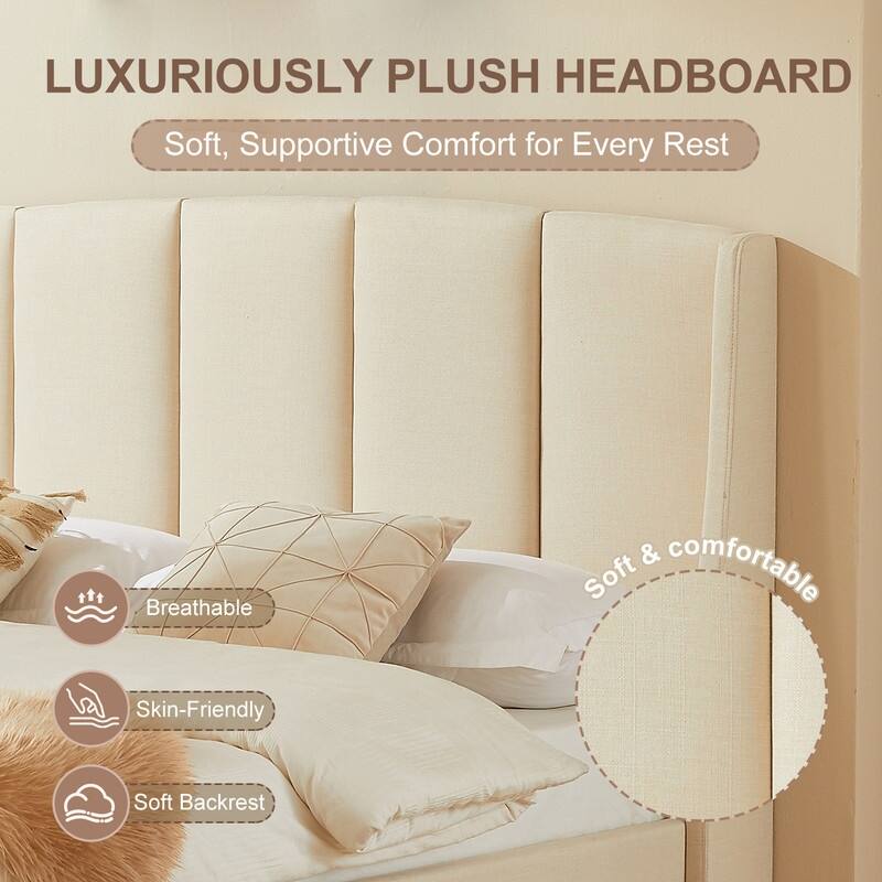 Linen Wingback Hydraulic Lift Up Storage Upholstered Platform Bed