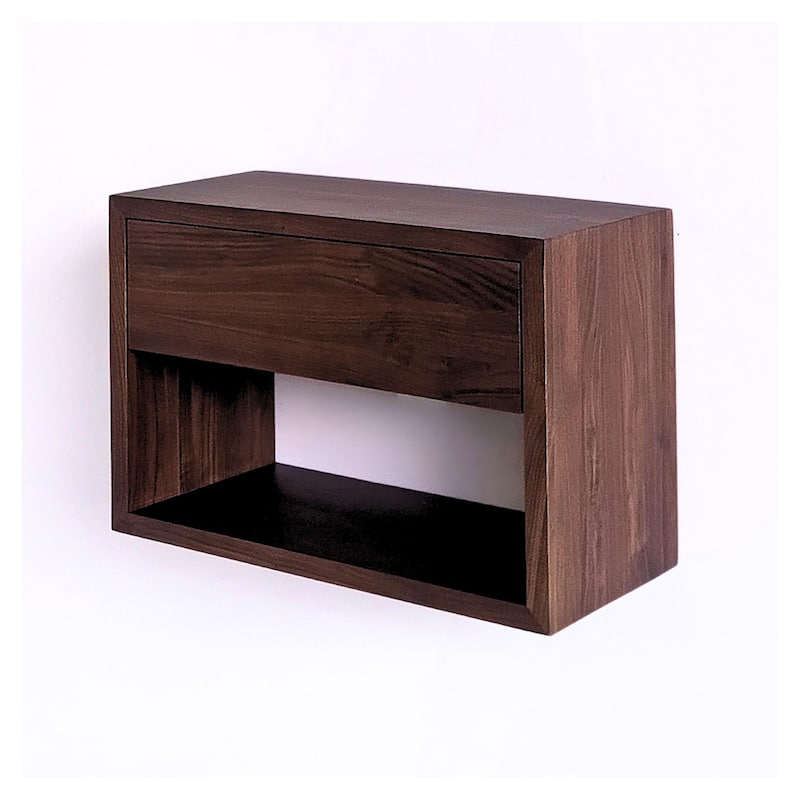 Solid Walnut Hardwood Floating Nightstand Side Table - Mid Century Modern Bedside Tables With 1 Drawer - Walnut - 1-drawer