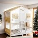preview thumbnail 14 of 22, Artsy Twin over Twin Wood House Roof Bunk Bed with Roof, Window Box, Door, Safety Guardrails and Ladder