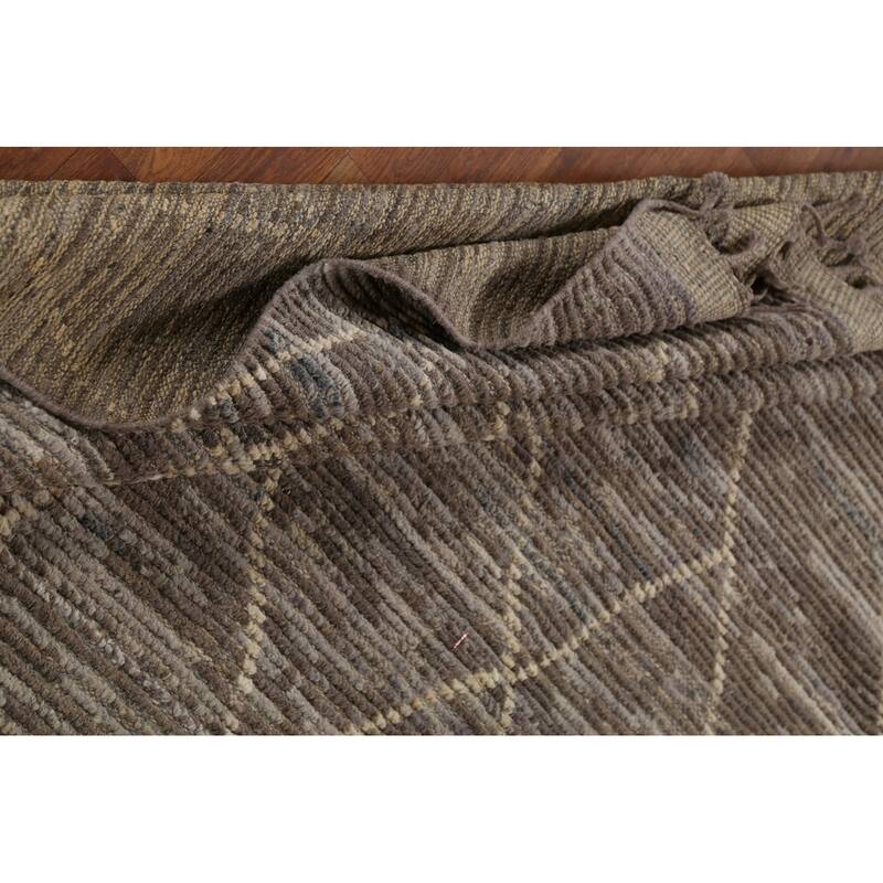 All-Over Trellis Moroccan Oriental Area Rug Handmade Beige Wool Carpet - 5'8"x 9'6"