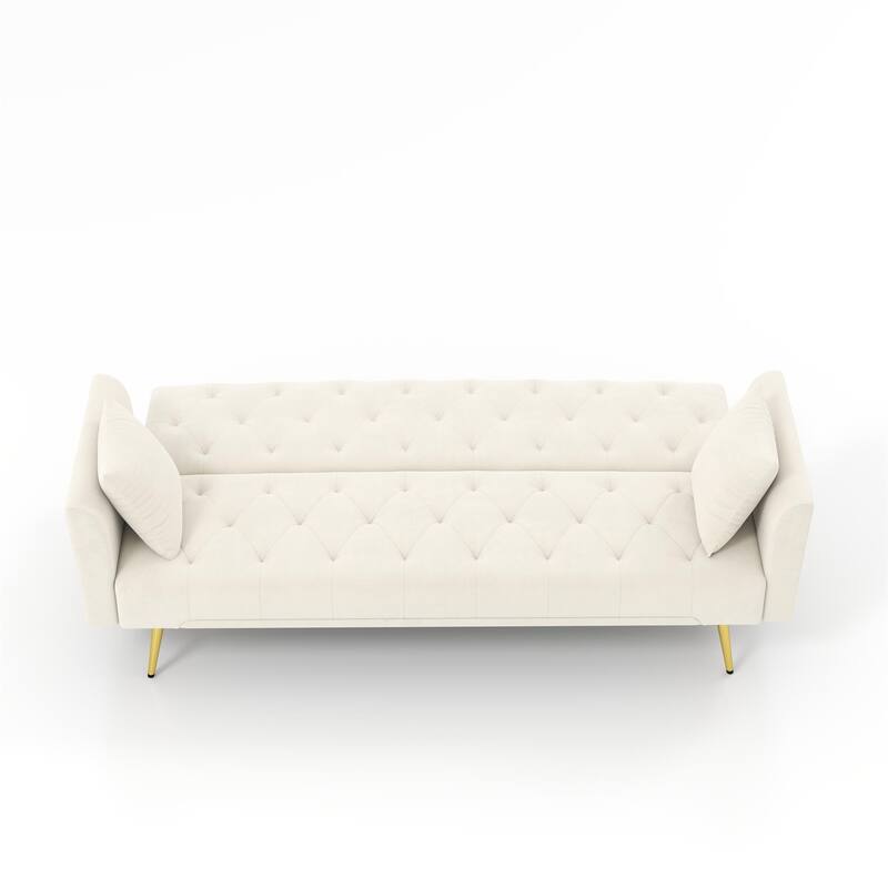 Convertible Sleeper Sofa Bed, Foldable Velvet Loveseat with Adjustable Backrest and Metal Legs, Cloud Chaise Lounge Couch