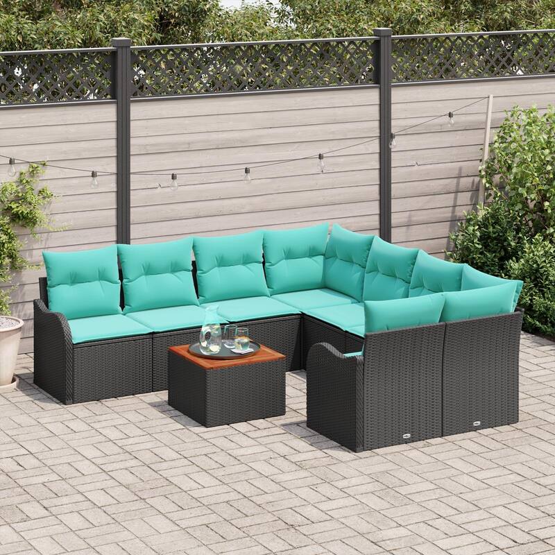 vidaXL 9 Piece Garden Sofa Set with Cushions - 91.5×92.1×27.2