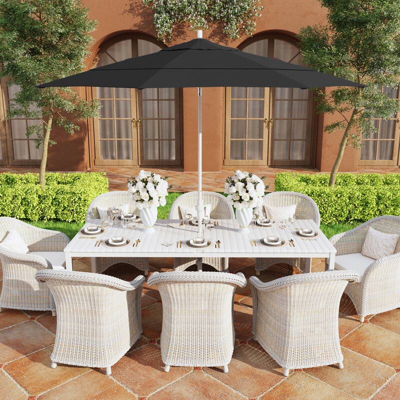 California Umbrella 11' Rd. Aluminum Patio Umbrella, Crank Lift, Collar Tilt, Dbl Wind Vent, White Finish, Sunbrella Fabric - Black