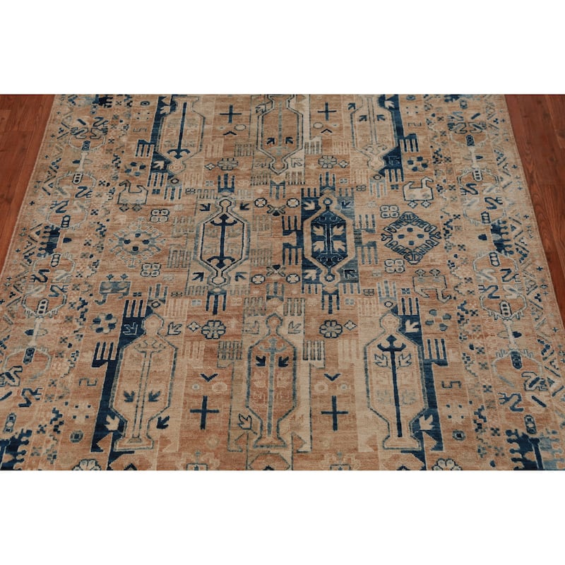 Vegetable Dye Oushak Turkish Rug Handmade Brown Wool Carpet - 4'8" x 6'8"