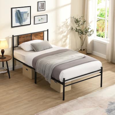 metal bedframe,Headboard with wood panel decoration