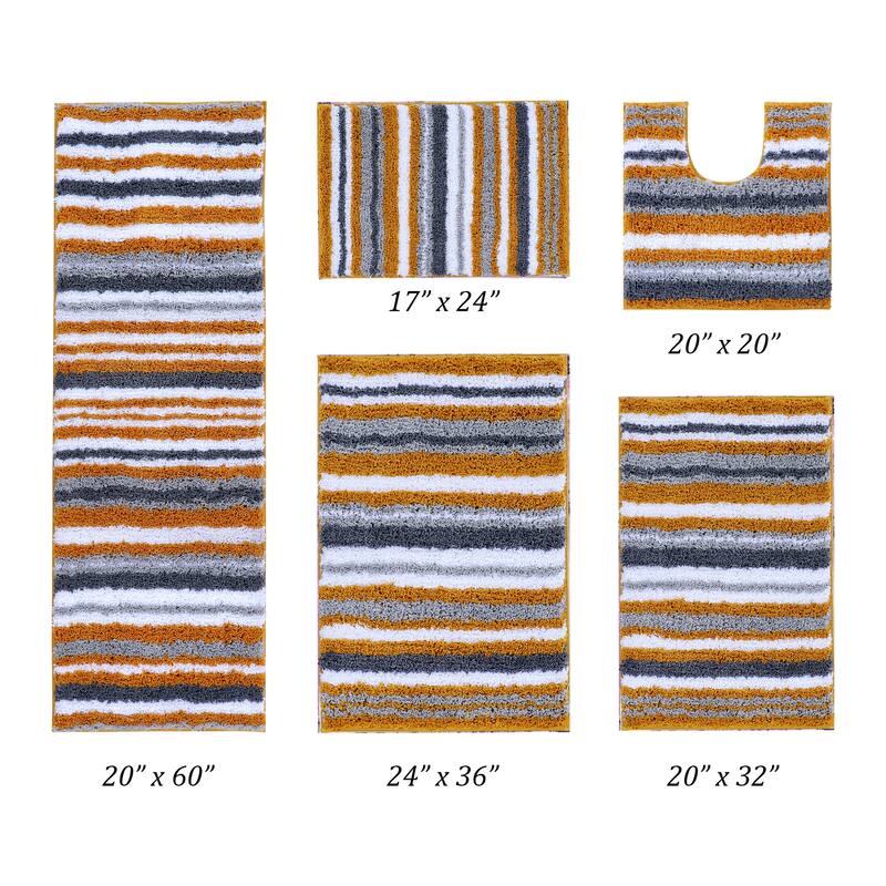 Better Trends Bath Rug 100% Polyester Super Absorbent Anti-Skid TPR Backing Bathroom Rug For Shower,Sink Mats Griffie Collection - 5 PC Set 17"x24"|20"x20"|20"x32"|24"x36"|20"x60" - Yellow