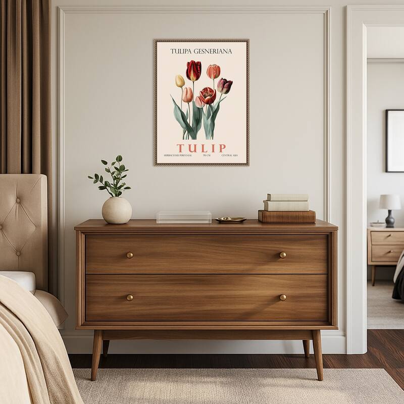 Vintage Botanical Tulip Illustration by Christopher Giampietro Framed Canvas Wall Art Print