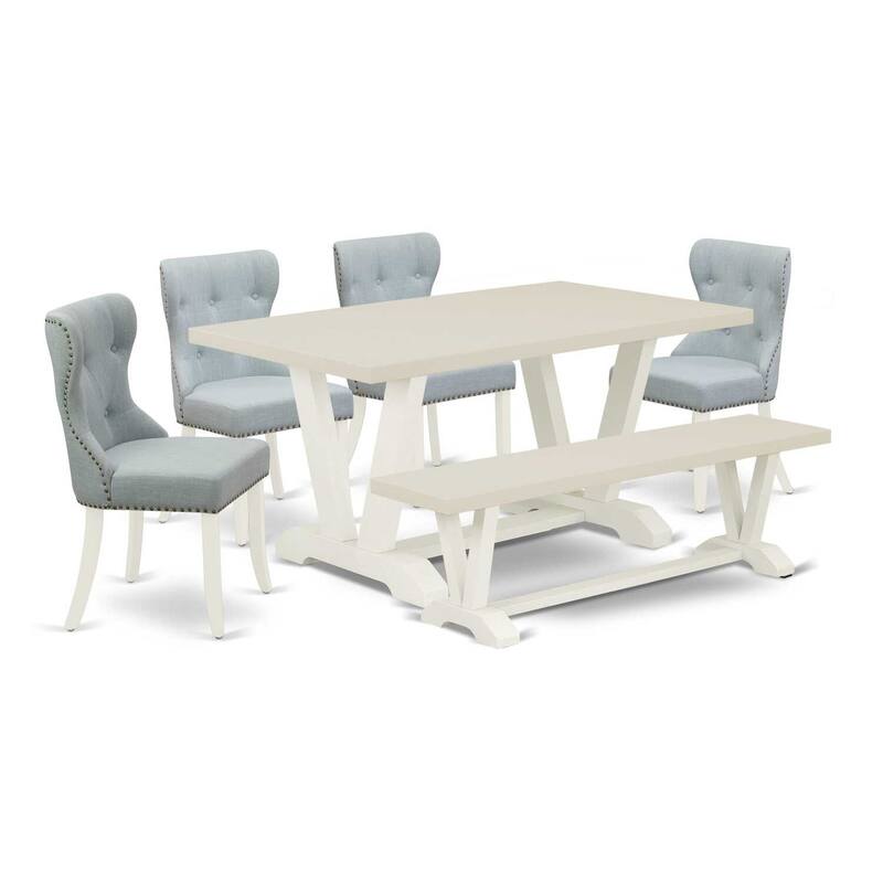 HomeStock 6-Piece Natural Oak Finish Solid Wood Top dining Table with 1-Bench and 4-Chairs