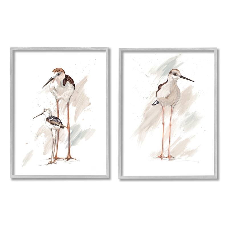 Stupell Sandpiper Bird Family Sunny Beach Coastal Bird 2pc Multi Piece Framed Wall Art Set - White