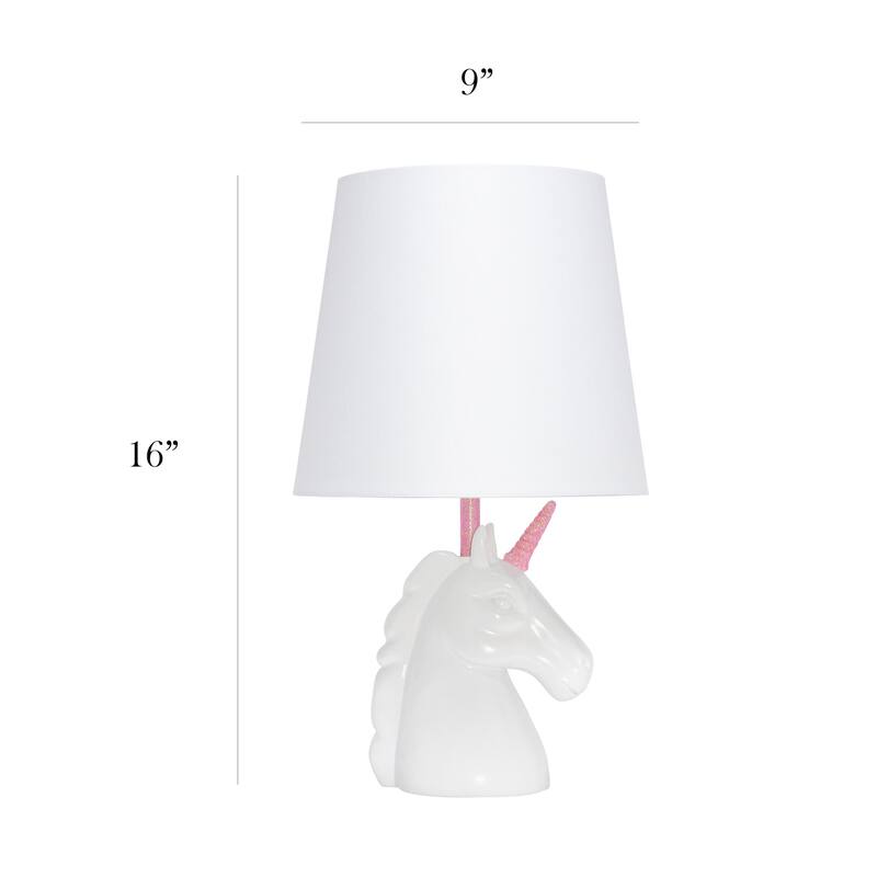 16 in. White and Pink Finish Unicorn Base Table Lamp with White Shade, Childern's Bedroom Lamp