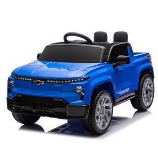 Licensed 24V Kids Chevrolet Silverado EV Ride-On Car with Four-Wheel Suspension, Bluetooth, Music, Remote Control, and LED Light