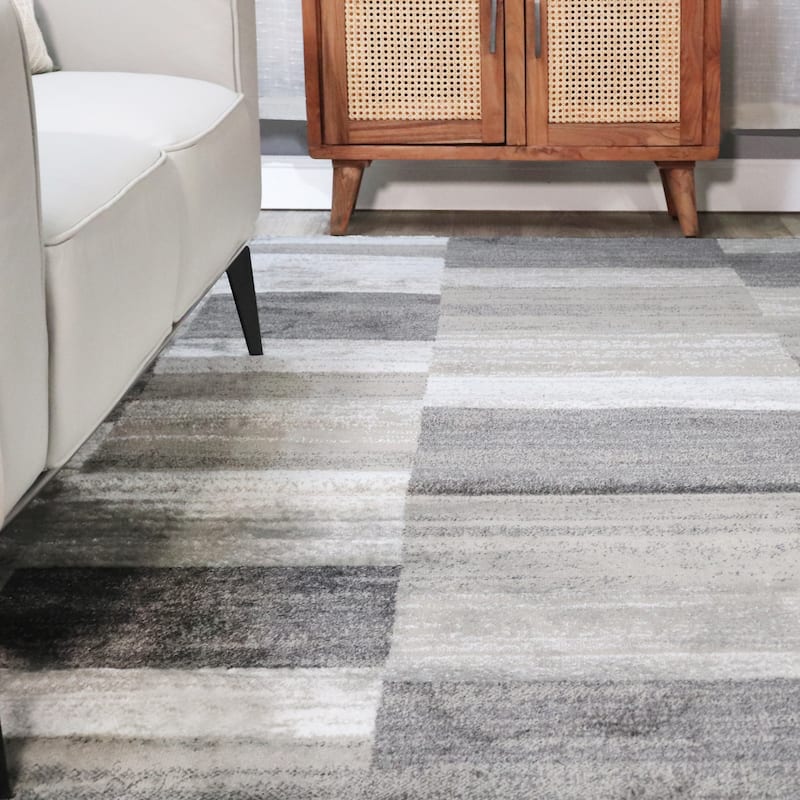Modern Stripe Color Block Indoor Area Rug or Runner by Superior