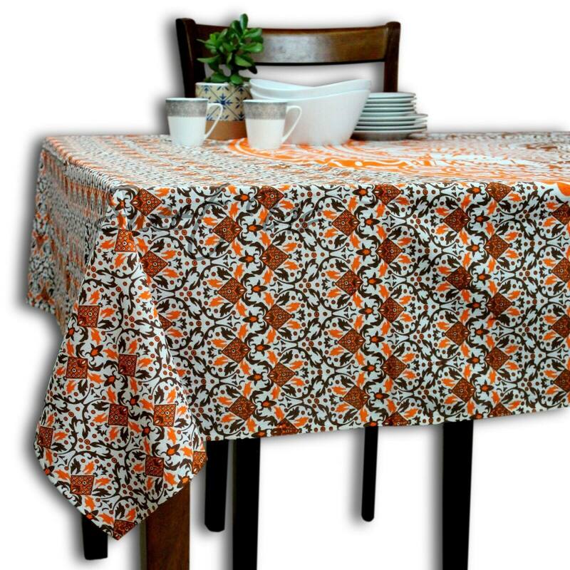 Cotton Stunning Tie Dye Floral Tablecloth Rectangle - 60 x 98 in - Orange