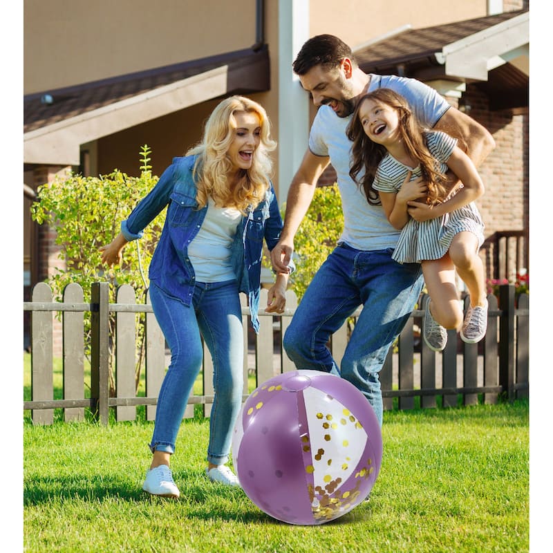POZA Heavy Duty Inflatable Beach Ball Set of 2 - Purple Gold, 16 Inch - 16 inches