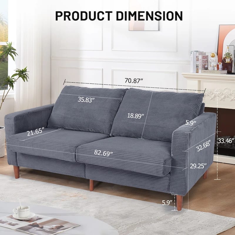82.7" Sofas for Living Room, Comfy Love Seat Couches, Corduroy Loveseat Sofa,, Easy Assembly for Small Spaces