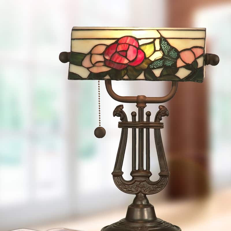 Broadview Bank Tiffany Accent Table Lamp - Antique Bronze