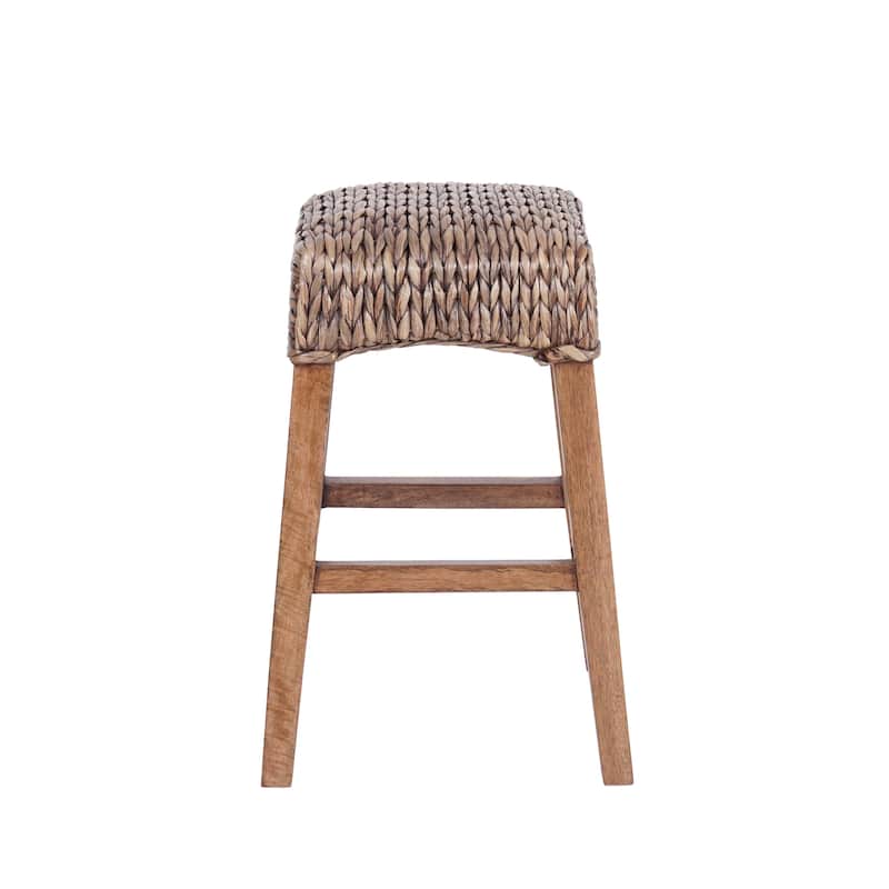 Swayze Rustic Bohemian Hyacinth/Wood Backless Bar Stool, by JONATHAN Y