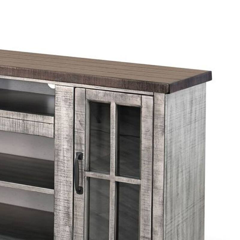 Leyla TV Stand Media Cabinet, 2 Doors, Shelves, Gray-Brown Wood 76 Inch
