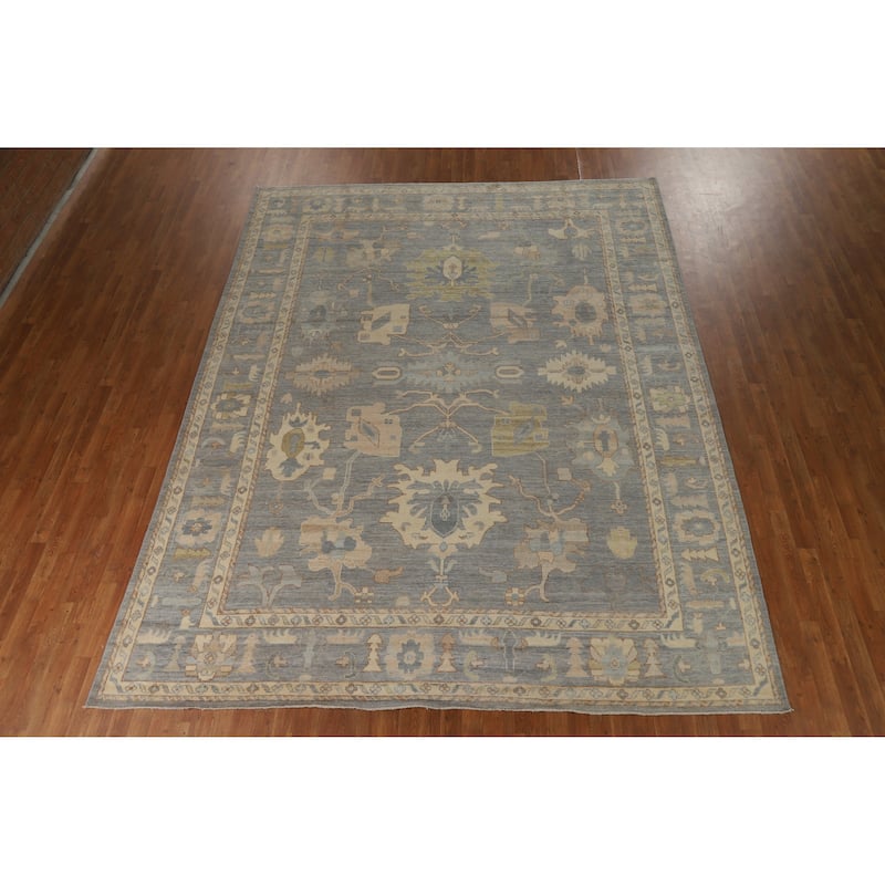 Hand Knotted Oriental 100% Wool Carpet Transitional All-Over Greys & Charcoal Oushak Area Rug - 11' 11'' X 9' 4''