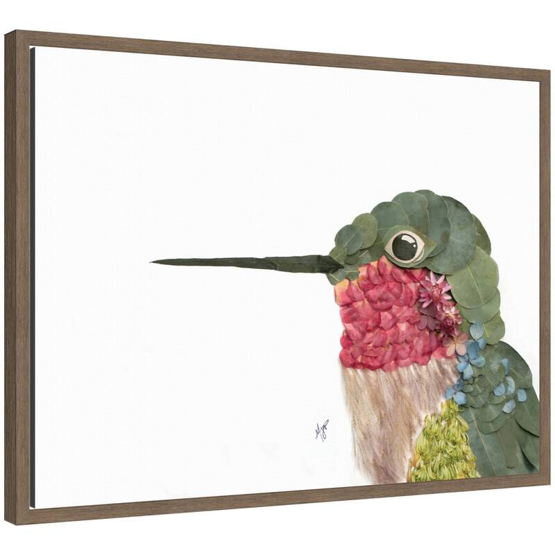 Kate and Laurel Hummingbird by Madeline Jeppesen Framed Canvas Wall Art Print - 18x24 - Walnut