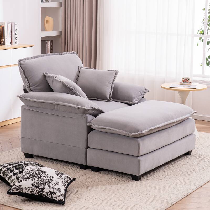 46.9 Inch Single Sofa with 2 Folding Pillows and an Ottoman, Comfort Sofa - Living Room Deep Seating Sofa for Living Room