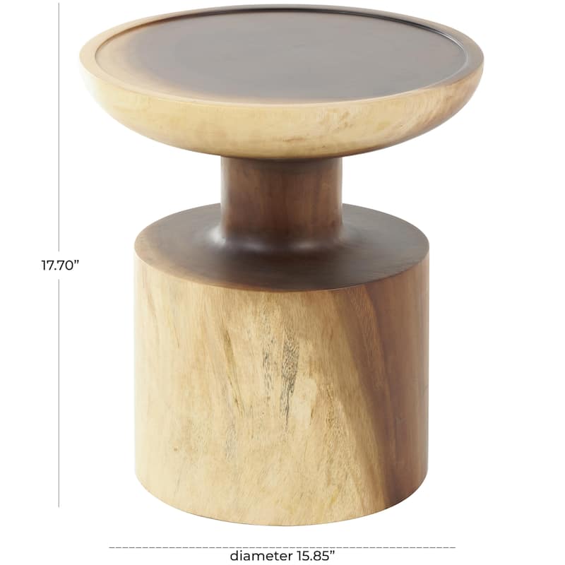 Wood Handmade Accent Table with Rounded Block Base - Brown - Roche River Decor