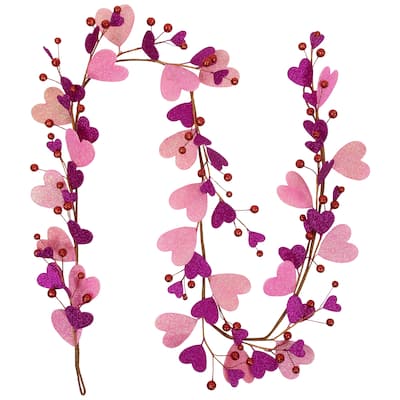 6' Glittered Hearts and Berries Valentine's Day Garland