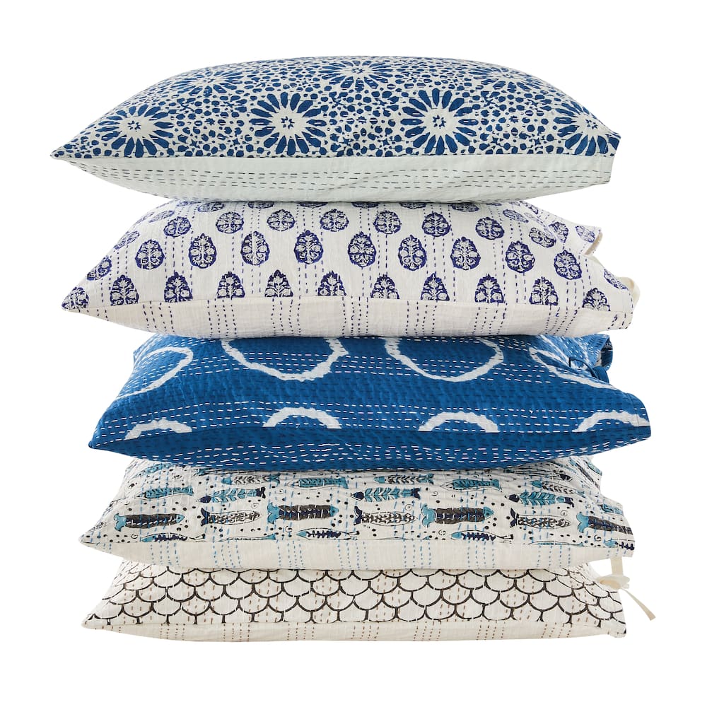 Melange Hand Stitched Kantha Block Print Pillow Sham Pair