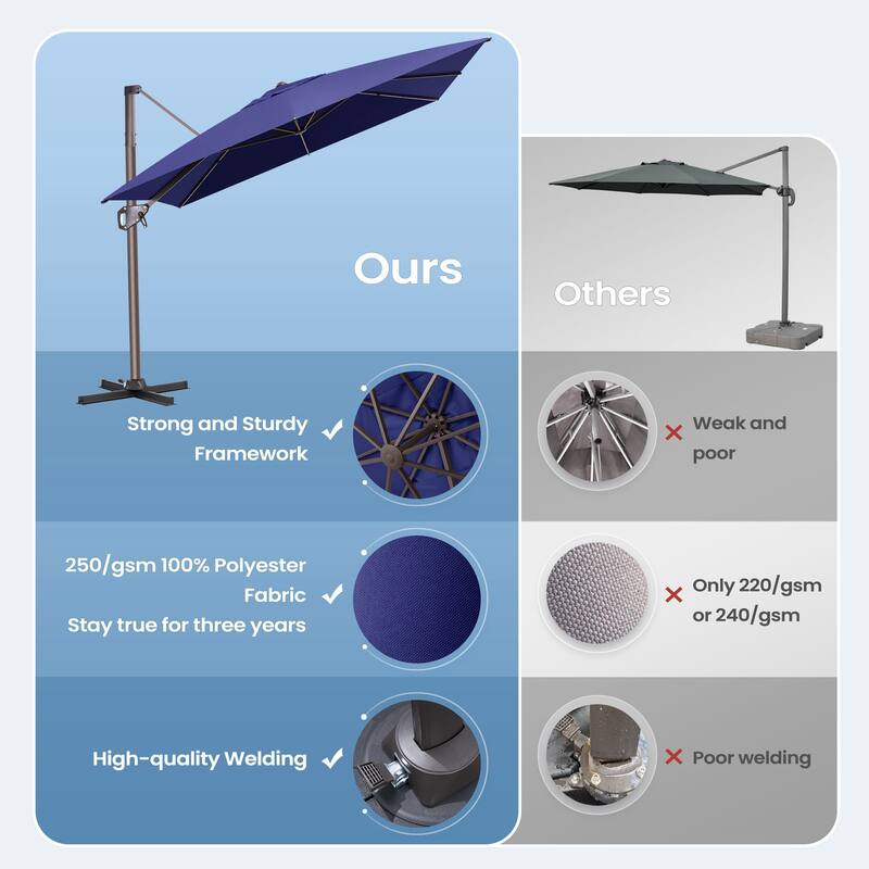 11 x 9 FT Rectangle Outdoor Premium Patio Cantilever Offset Umbrella