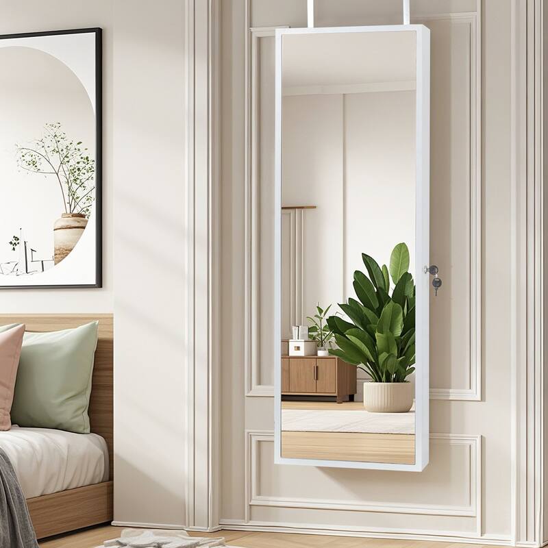 Javlergo Hanging Mirrored Jewelry Cabinet Wall/Door Mounted Lockable Armoire Organizer