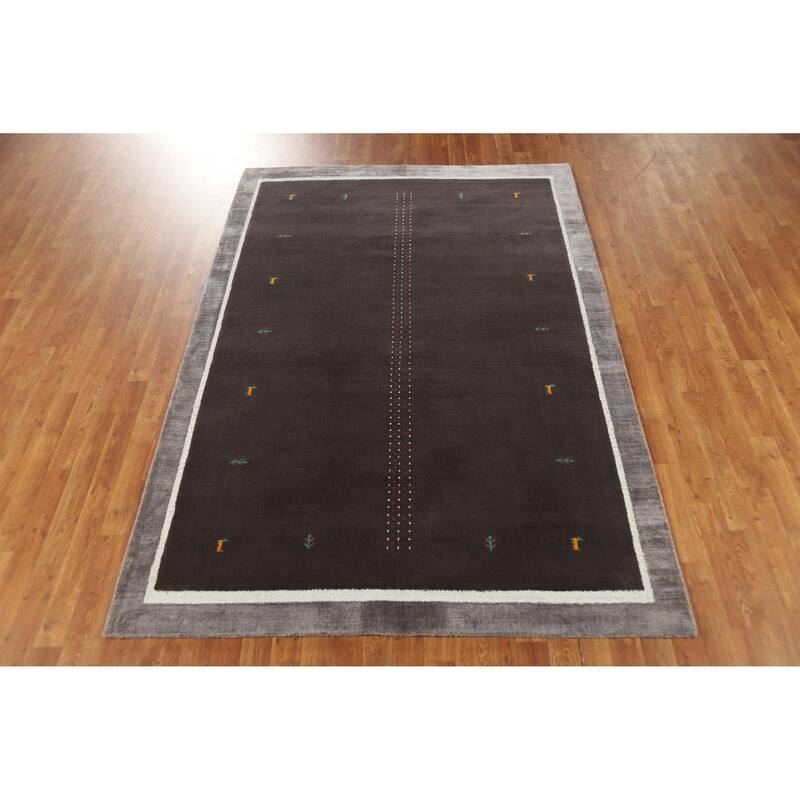 Hand Knotted Oriental 100% Wool Carpet Tribal Tribal Greys & Charcoal Gabbeh Area Rug - 7' 10'' X 5' 5''