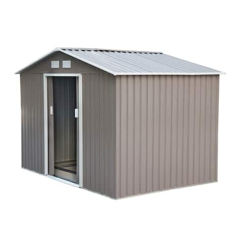 Outsunny 9'x6' Metal Outdoor Backyard Garden Utility Storage Tool Shed with Large Design & Weather-Resistance, Grey