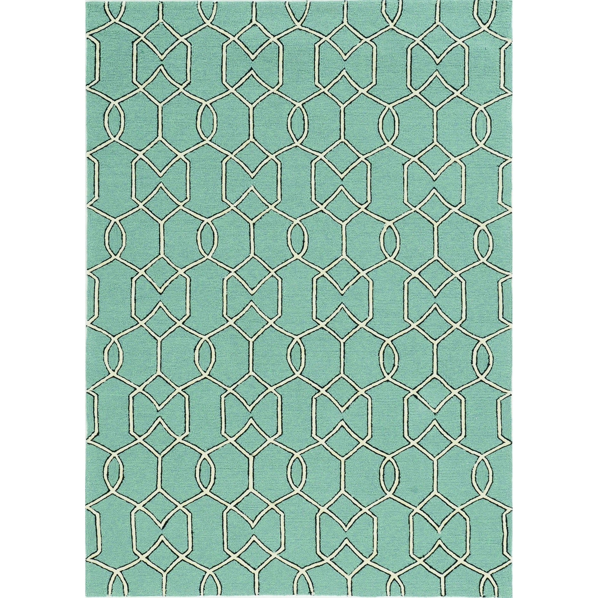 7'X10' Spa Blue Hand Hooked Uv Treated Bordered Indoor Outdoor Area Rug 7'X10' Spa Blue Hand Hooked Uv Treated Bordered Indoor Outdoor Area Rug