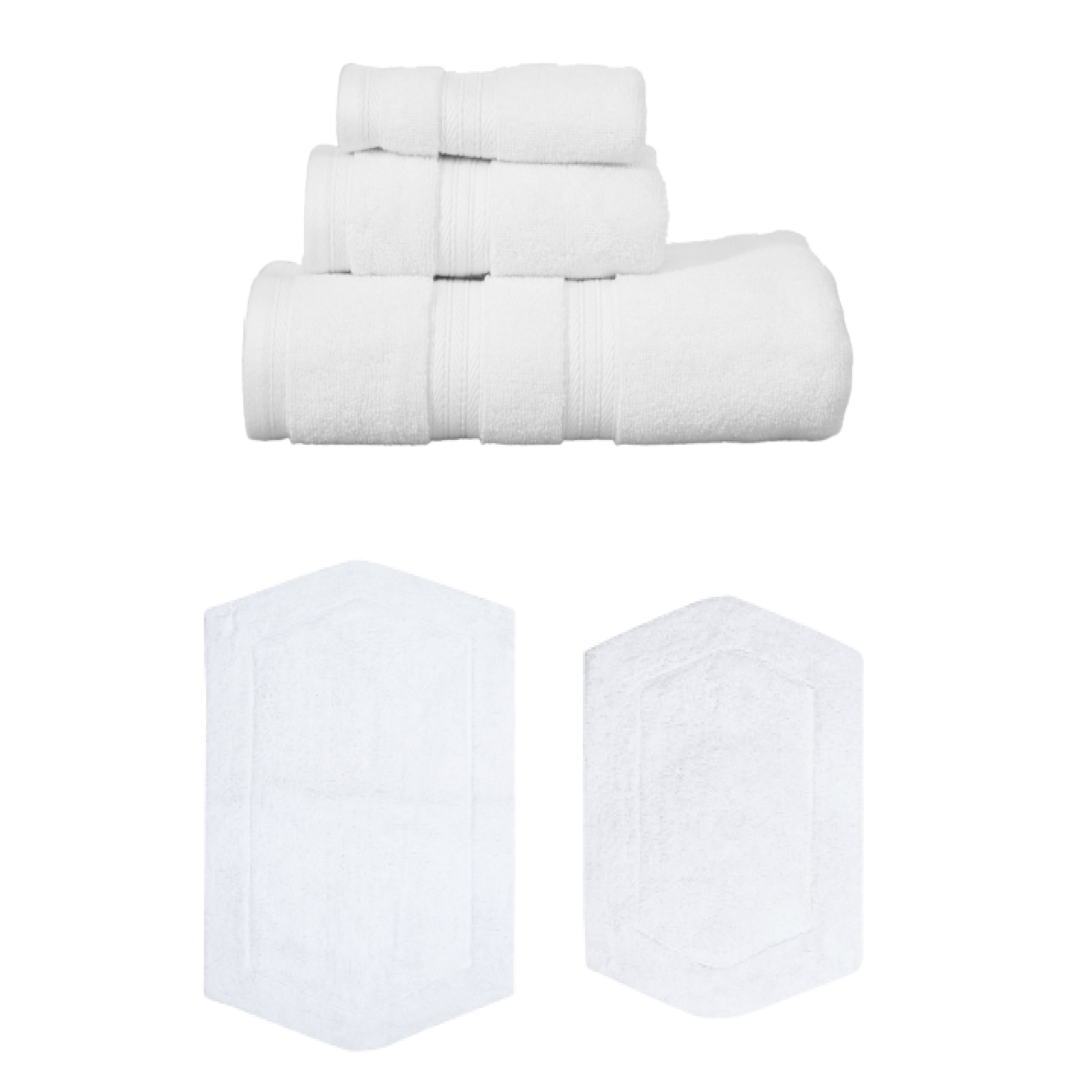 Home Weavers Waterford Collection 100% Soft Cotton Super Absorbent 3 Pc Towel Set & 2 Pc Bath Rug Combo, Non Slip (Set of 5)