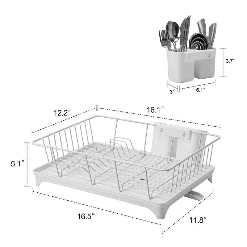 Dish Drying Rack with Utensil Holder, Kitchen Counter Dish Drainer Shelf - 5.1'' H X 16.5'' W X 11.8'' D