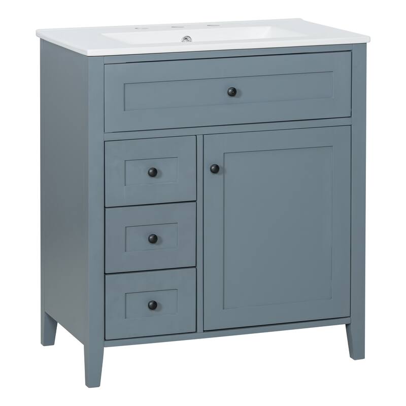 30/36 Inch Bathroom Vanity, Bathroom Sink Cabinet, Freestanding Bathroom Storage Cabinet with Ceramic Basin