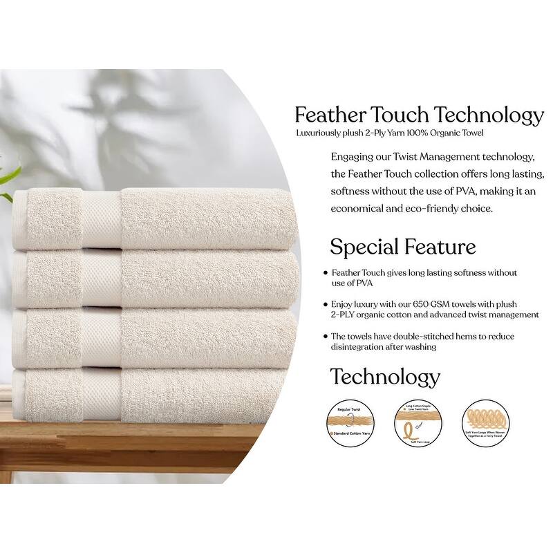 Delara Organic Cotton Feather Touch Quick Dry 650 GSM Bath Sheet, 36"X70"