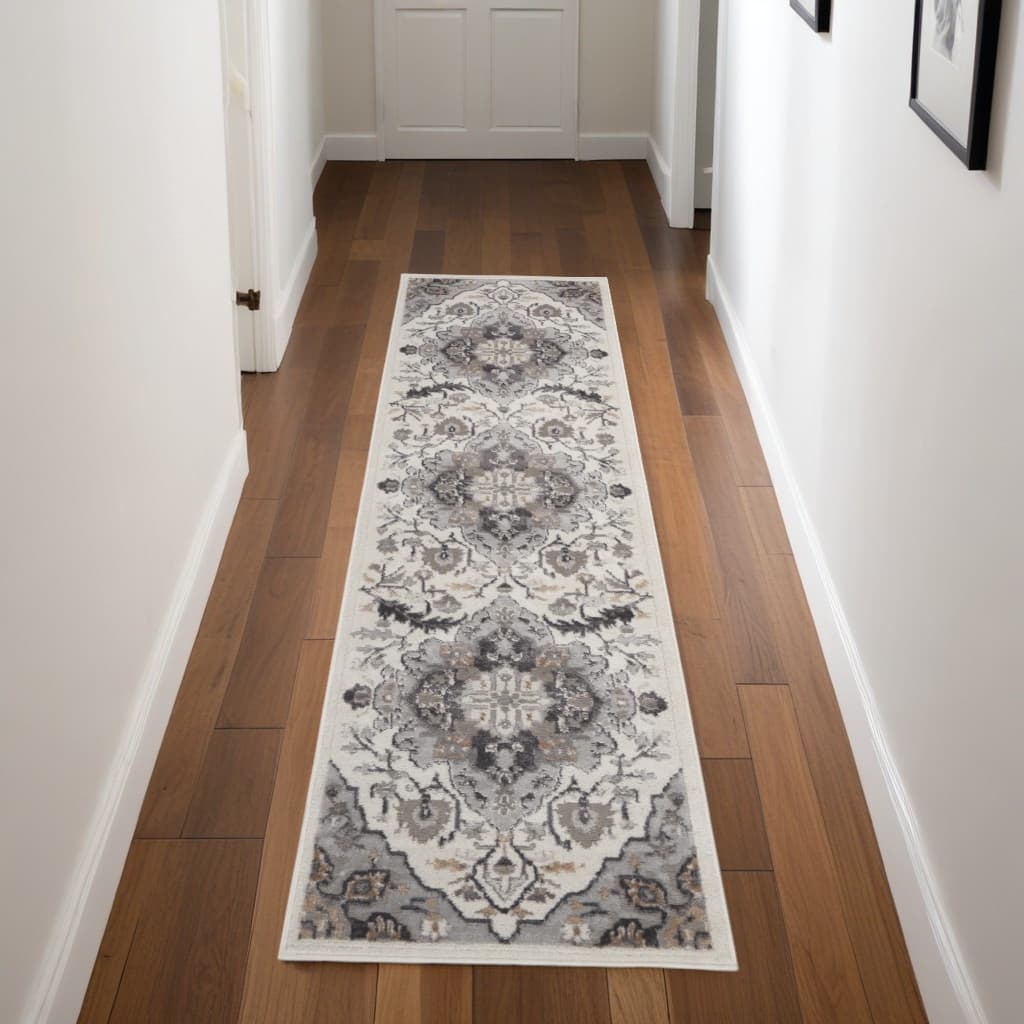 Dufel Power Loomed Abstract Floral Non Skid Stain Resistant Low Pile Area Rug By HomeRoots - 90' X '27' X '0.25