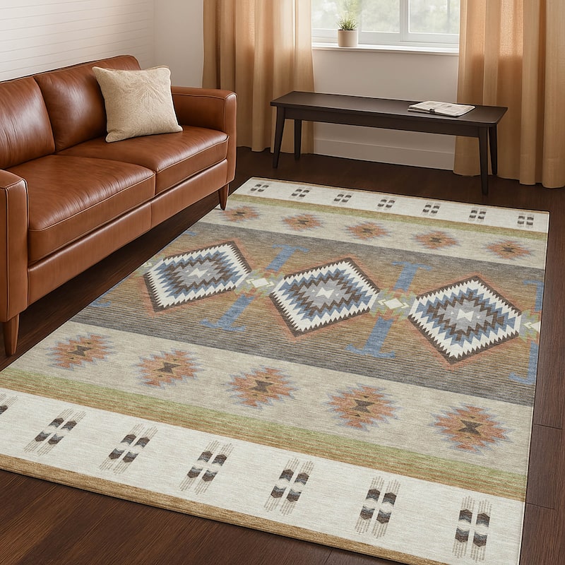 Machine Washable Indoor/ Outdoor Global Chennai Chantille Rug