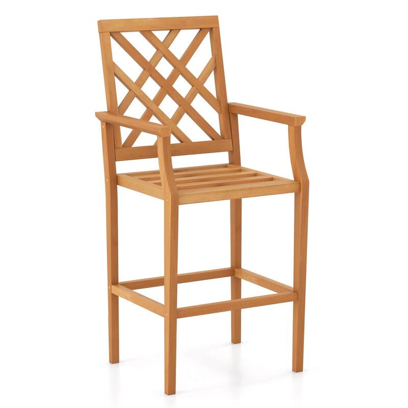 Costway 1/2/4 PCS Patio Teak Wood Bar Stool with Ergonomic Backrest