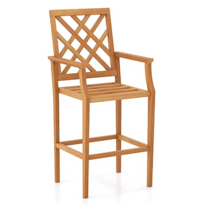 Costway 1/2/4 PCS Patio Teak Wood Bar Stool with Ergonomic Backrest