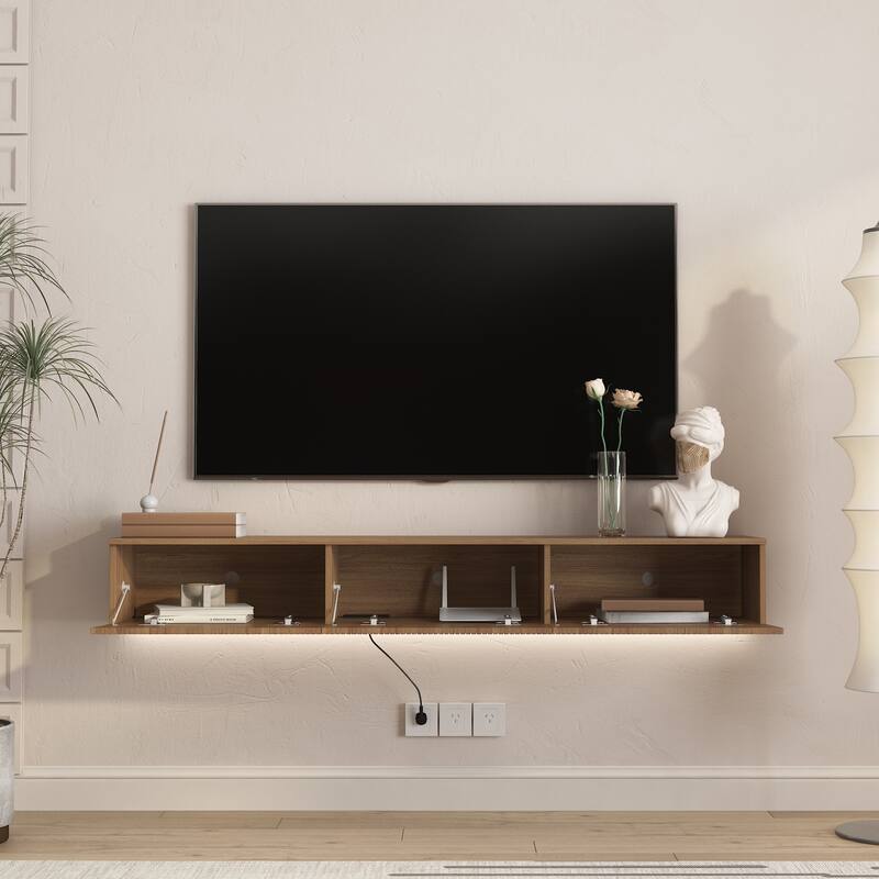 Floating TV Stand Wall Mounted with 16 Color LEDs, Floating TV Cabinet Entertainment Center for 55 60 65 Inch TV