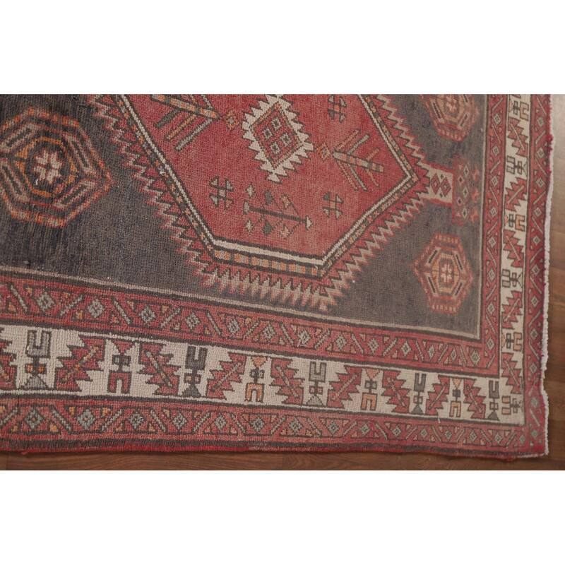 Hand Knotted Oriental 100% Wool Carpet Traditional Geometric Greys & Charcoal Ardebil Runner Rug - 12' 9'' X 3' 7''