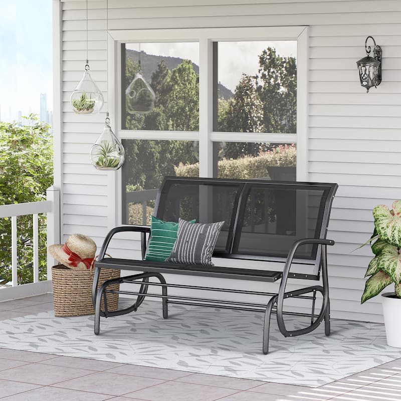 2-Person Outdoor Glider Bench, Patio Double Swing Rocking Chair Loveseat with Powder Coated Steel Frame for Garden, Porch
