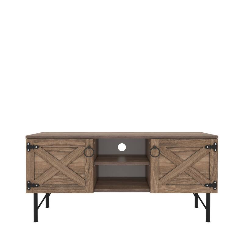 Loft Wood 2 Cupboards Vintage TV Stand - Walnut