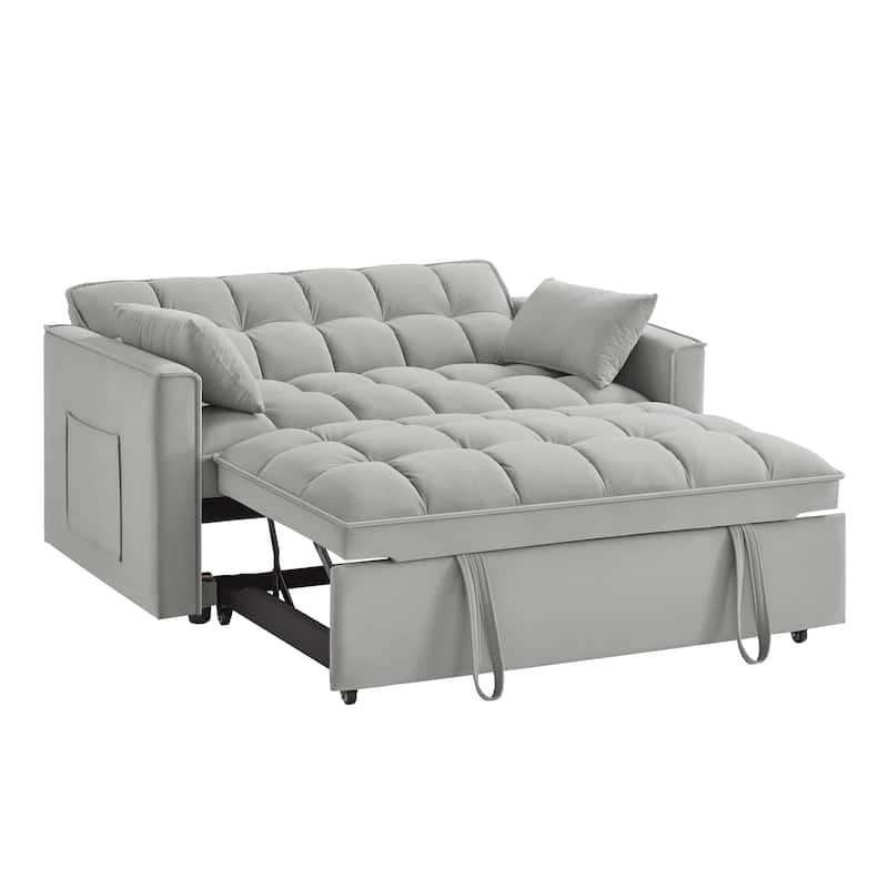 Gray Velvet 4-in-1 Pull-Out Loveseat Sofa Bed